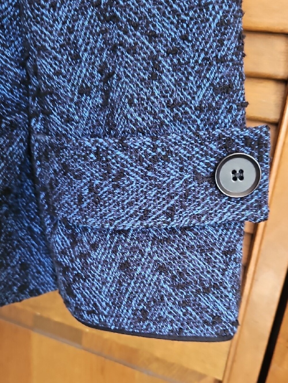 Banana Republic Blue Herringbone Tweed Funnel Neck Jacket - M - Picture 6 of 14